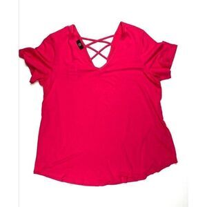 JM Collection Blouse Top 1X Plus Pink Crisscross‎
